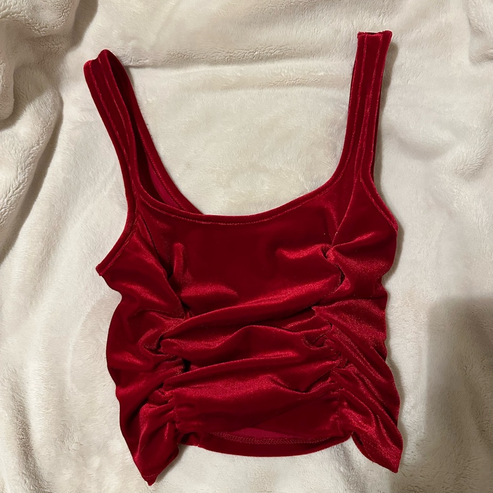 Velvet scrunched red crop top